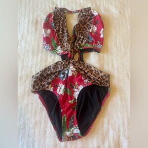 VENUS Red Floral and Leopard Swimsuit